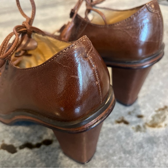 BCBG Lace-Up Baby Doll Block Heel Mary Jane Pumps in Rich Brown 7 1/2 - Picture 6 of 15